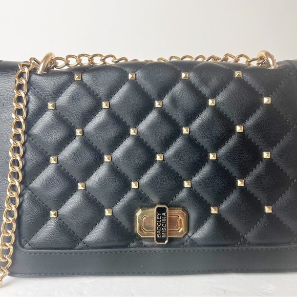 Badgley Mischka Black Flap Studded Gold Bag - Picture 7 of 11